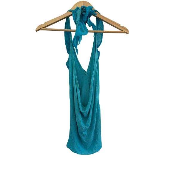Y2K Bebe Turquoise Halter Neck Ruffled Top Small Boho Fairy 90s Coquette Twee - Picture 2 of 16